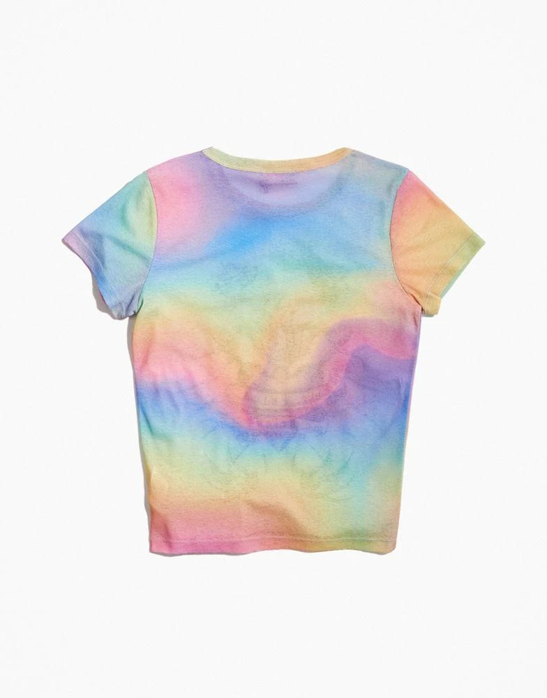 商品ASOS|ASOS DESIGN PRIDE genderless baby tee in rainbow tie dye mesh with front print,价格¥109,第3张图片详细描述