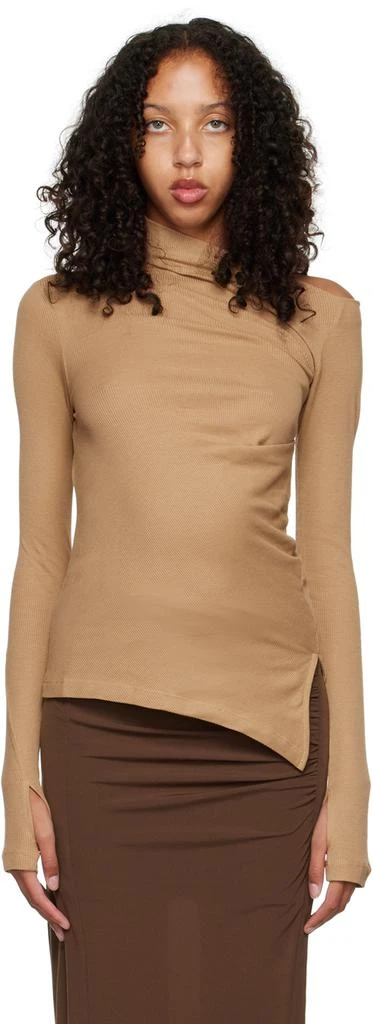 商品Helmut Lang|Beige Asymmetric Long Sleeve T-Shirt,价格¥779,第1张图片