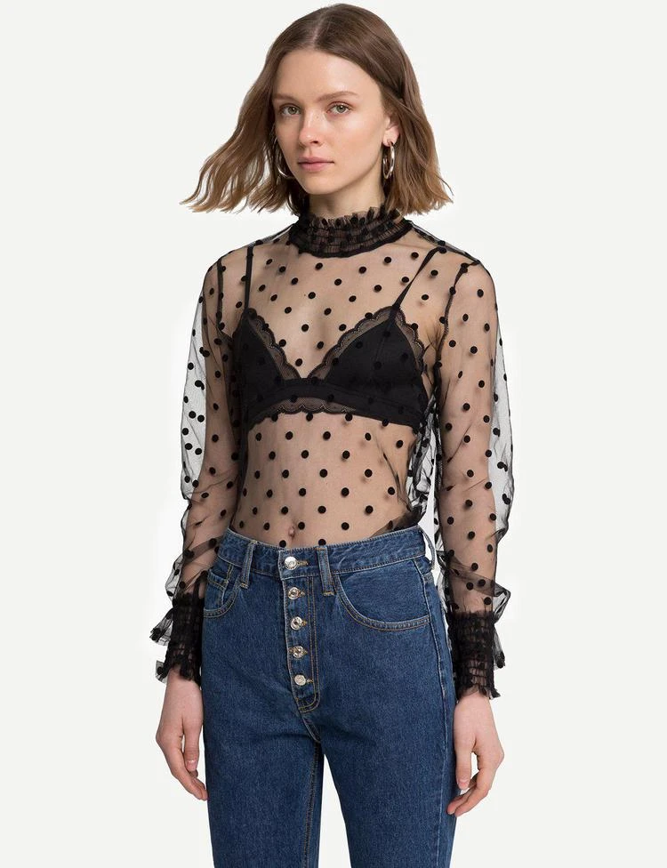 商品Pixie Market|Black Sheer Polka Dot Mesh Top,价格¥406,第1张图片