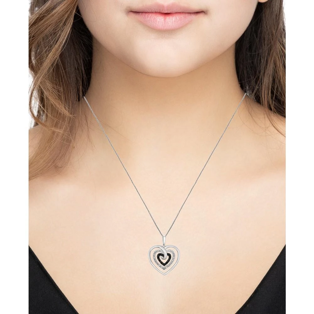 商品Macy's|Black Diamond (1/10 ct. t.w.) & White Diamond (1/20 ct. t.w.) Open Heart 18" Pendant Necklace in Sterling Silver,价格¥377,第2张图片详细描述