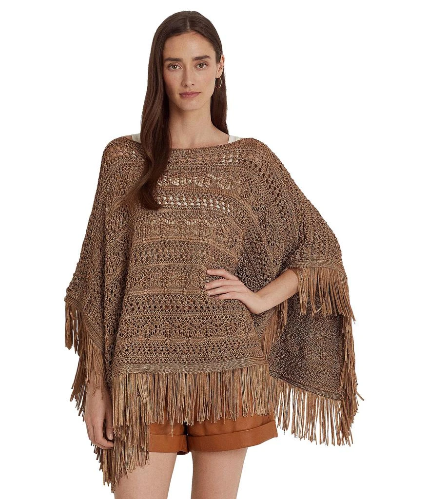 商品Ralph Lauren|Fringe-Trim Pointelle-Knit Poncho,价格¥1833,第1张图片