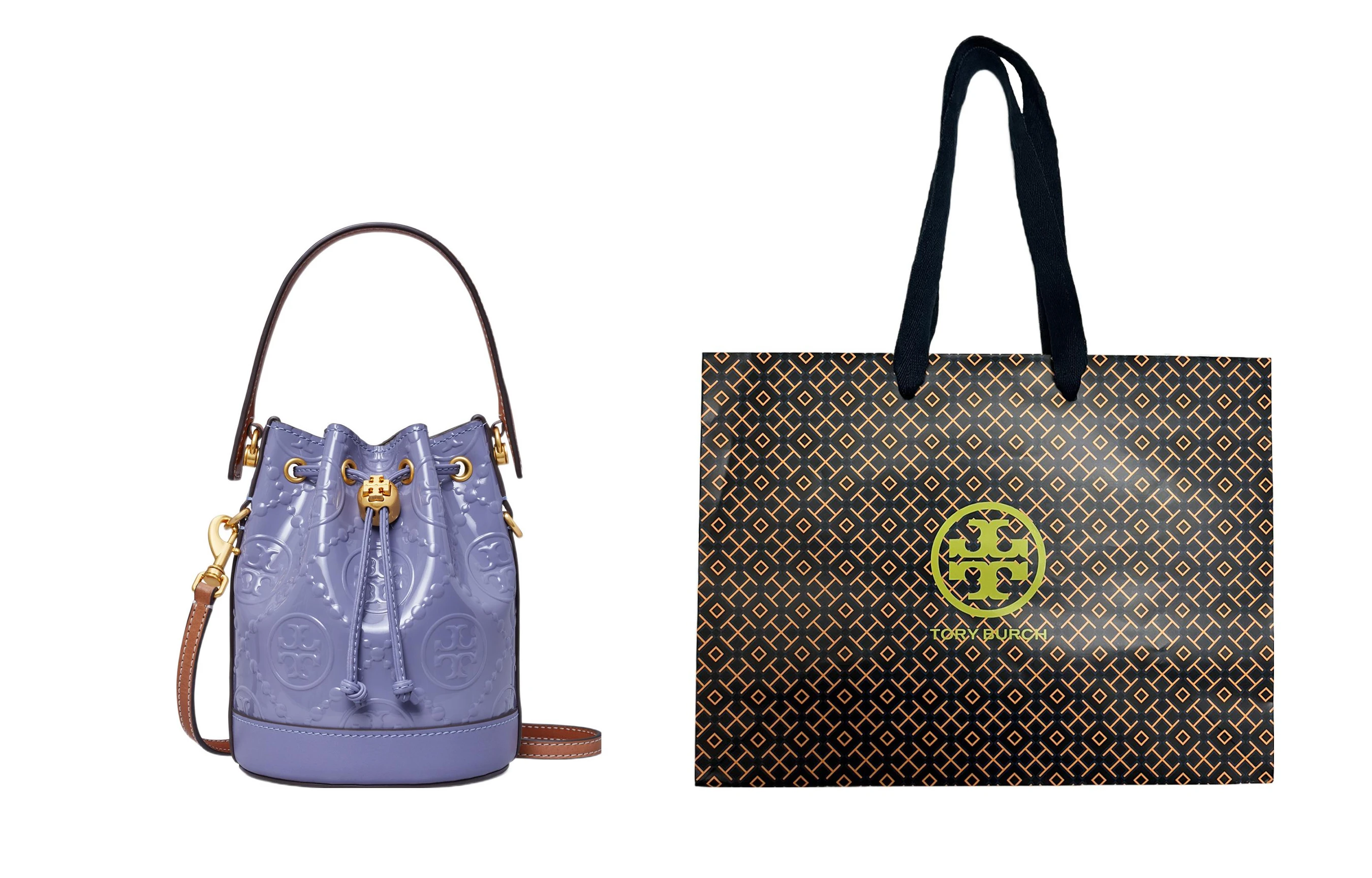 商品[国内直发] Tory Burch|T Monogram Monogram系列老花压印轧制 漆皮 单肩斜挎手提包 迷你 女款 深莲紫色,价格¥2156,第6张图片详细描述