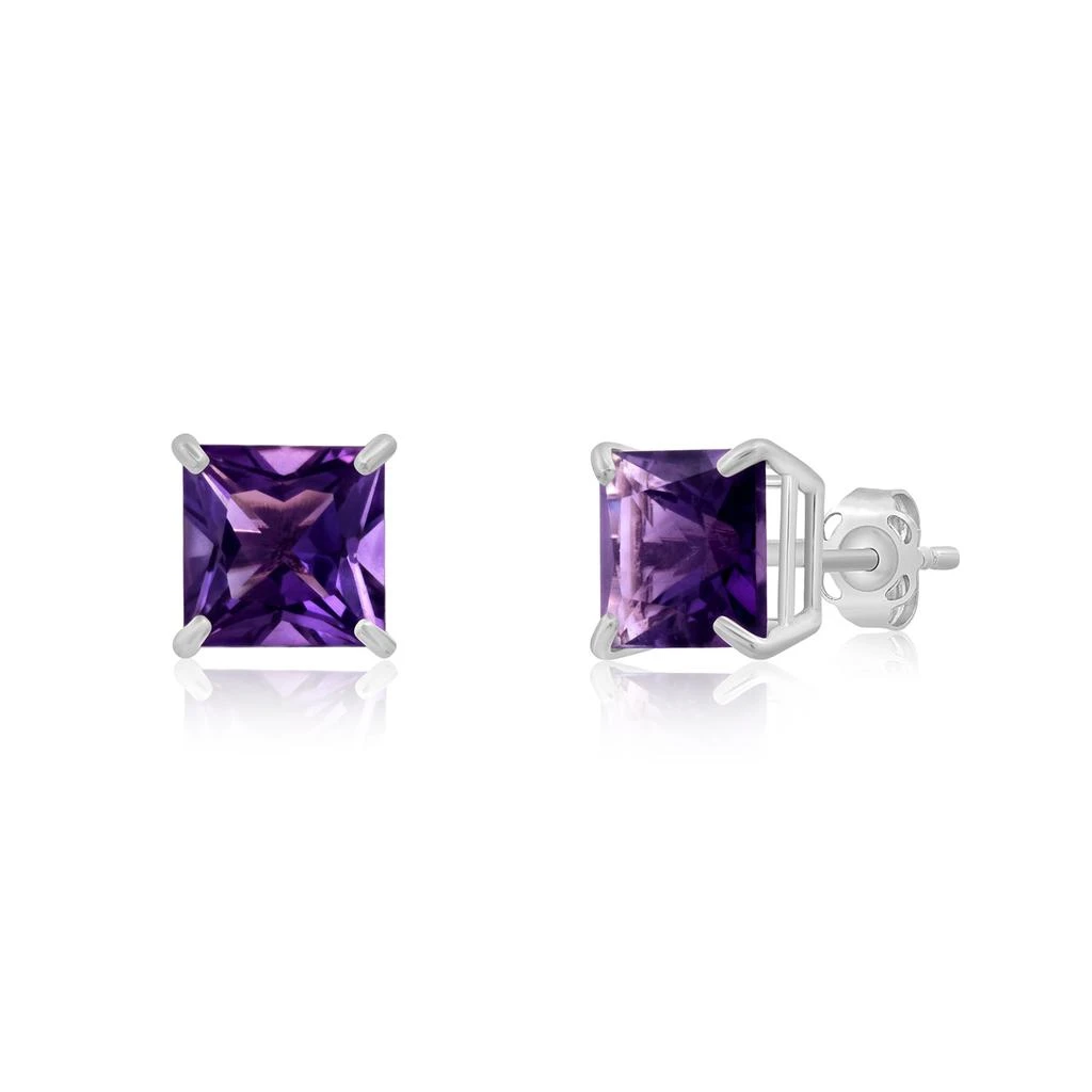 商品MAXCOLOR|14k White Gold Solitaire Princess-Cut Gemstone Stud Earrings (7mm),价格¥859,第4张图片详细描述