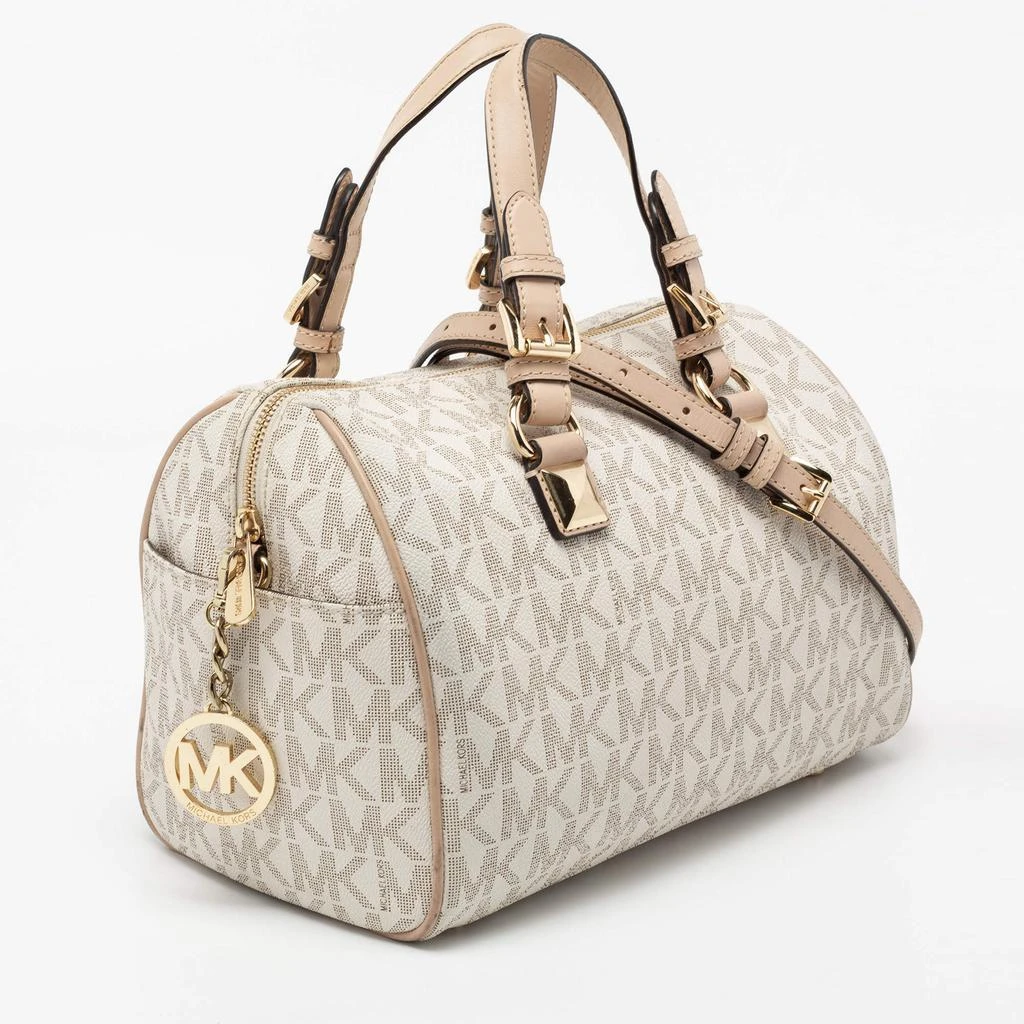 商品[二手商品] Michael Kors|MICHAEL Michael Kors White/Beige Signature Coated Canvas and Leather Grayson Boston Bag,价格¥1133,第3张图片详细描述