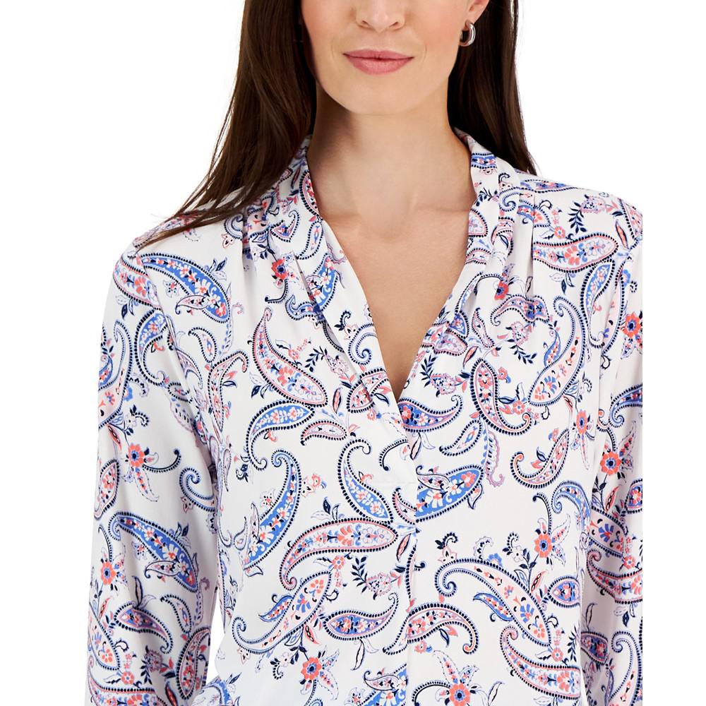 Women's Paisley-Print V-Neck Knit Top, Created for Macy's商品第3张图片规格展示