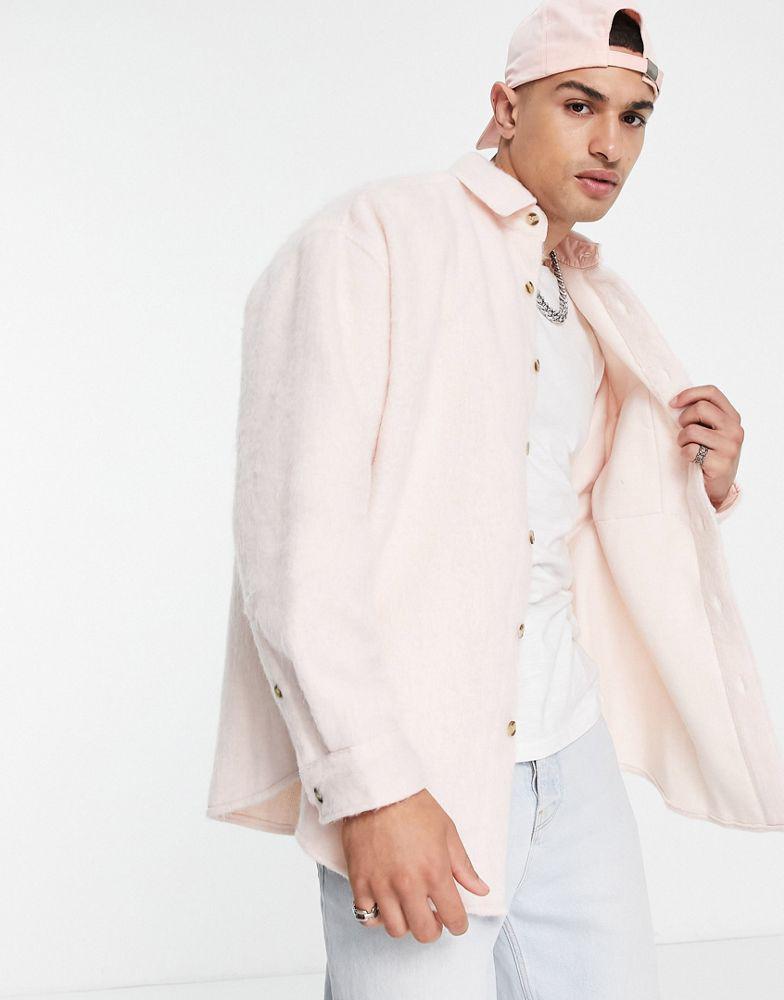ASOS DESIGN extreme oversized hairy wool mix shirt in pink商品第3张图片规格展示