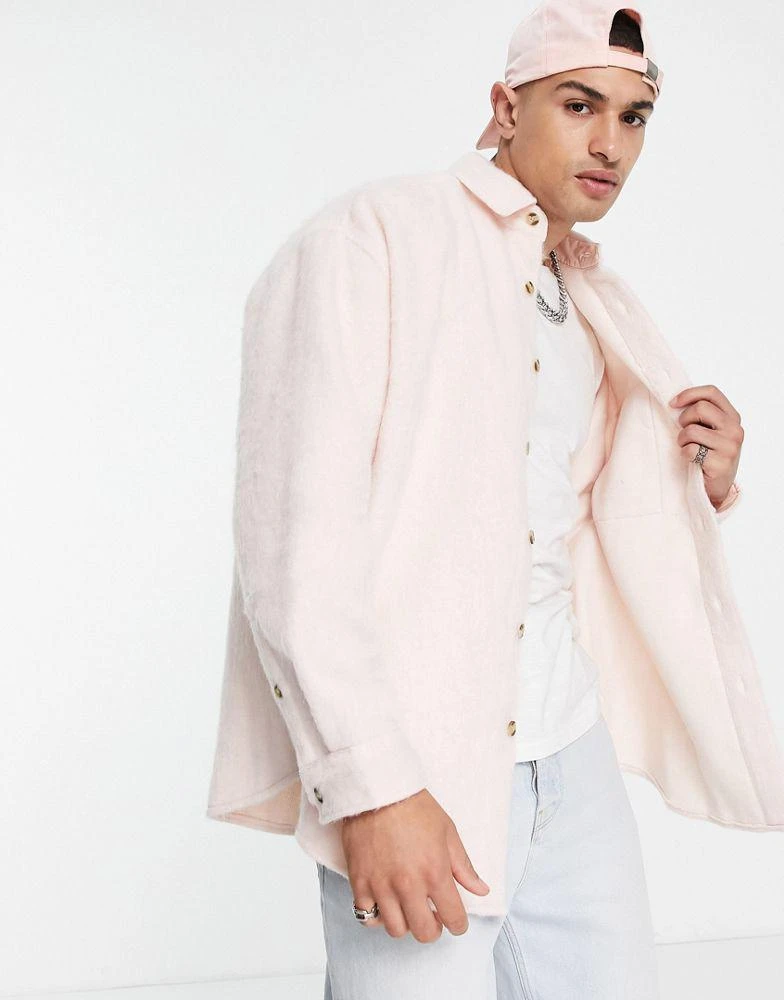 商品ASOS|ASOS DESIGN extreme oversized hairy wool mix shirt in pink,价格¥229,第3张图片详细描述