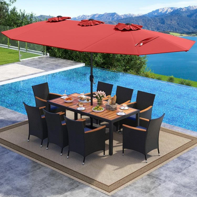 商品Hivvago|10 Piece Outdoor Patio Dining Set with 15 Feet Double-Sided Twin Umbrella,价格¥8178,第3张图片详细描述