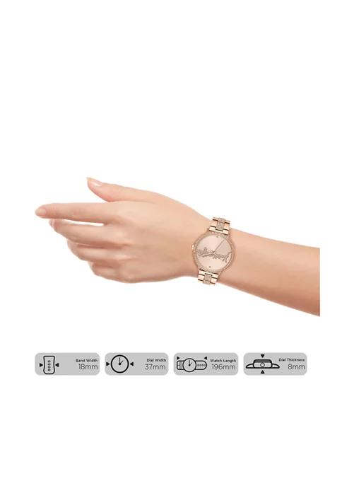 Rose Gold Tone Metal Analog Watch with Bedazzled Logo商品第2张图片规格展示