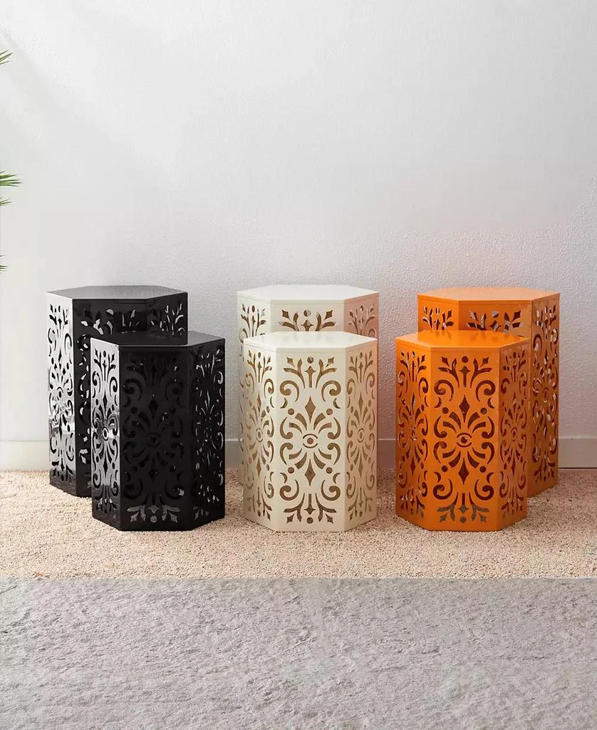 Multi-Functional Set of 2 Orange  Cutout Floral Hexagonal Garden Stools or Planter Stand 商品