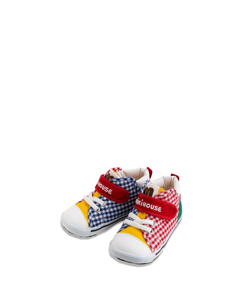 商品Miki House|Unisex Patchwork Gingham High Top Second Shoes - Walker, Toddler,价格¥1039,第1张图片