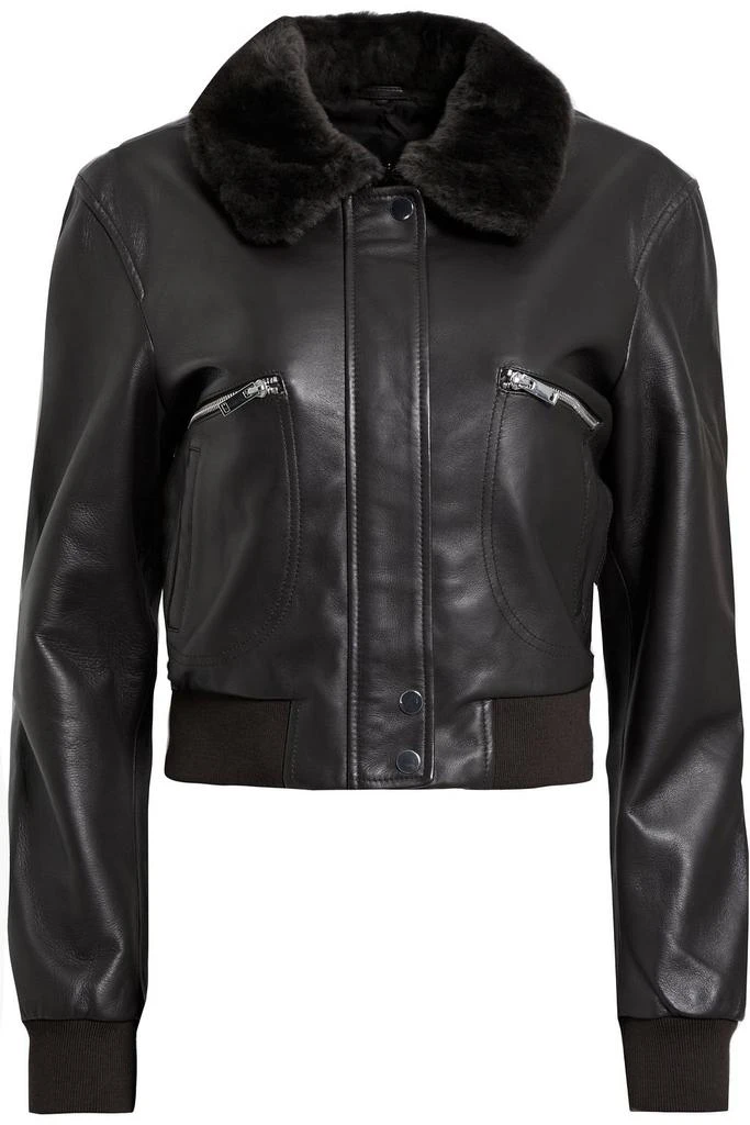 商品Maje|Shearling-trimmed leather bomber jacket,价格¥2522,第1张图片