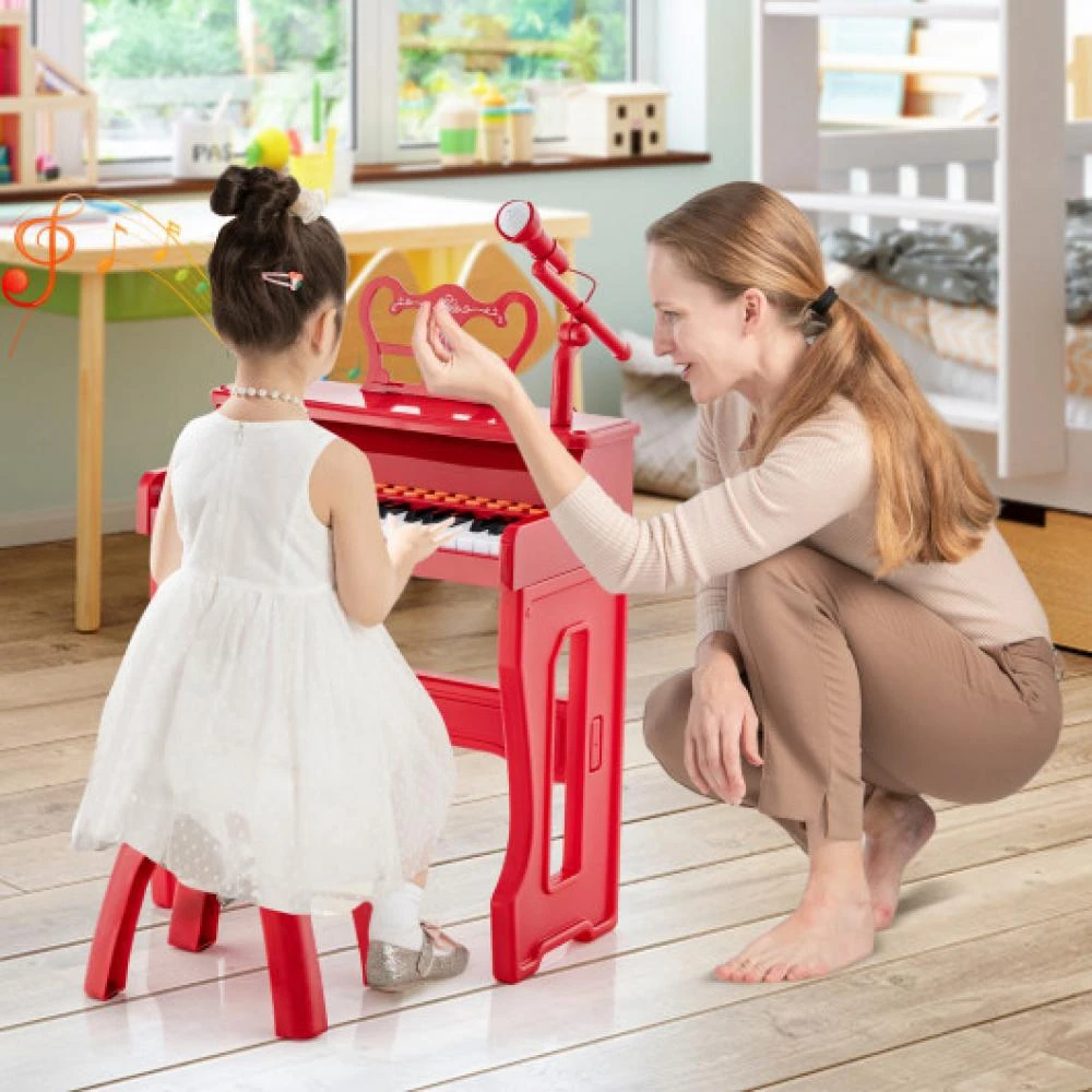 37 Keys Music Piano with Microphone Kids Piano Keyboard with Detachable Music Stand-Black 商品