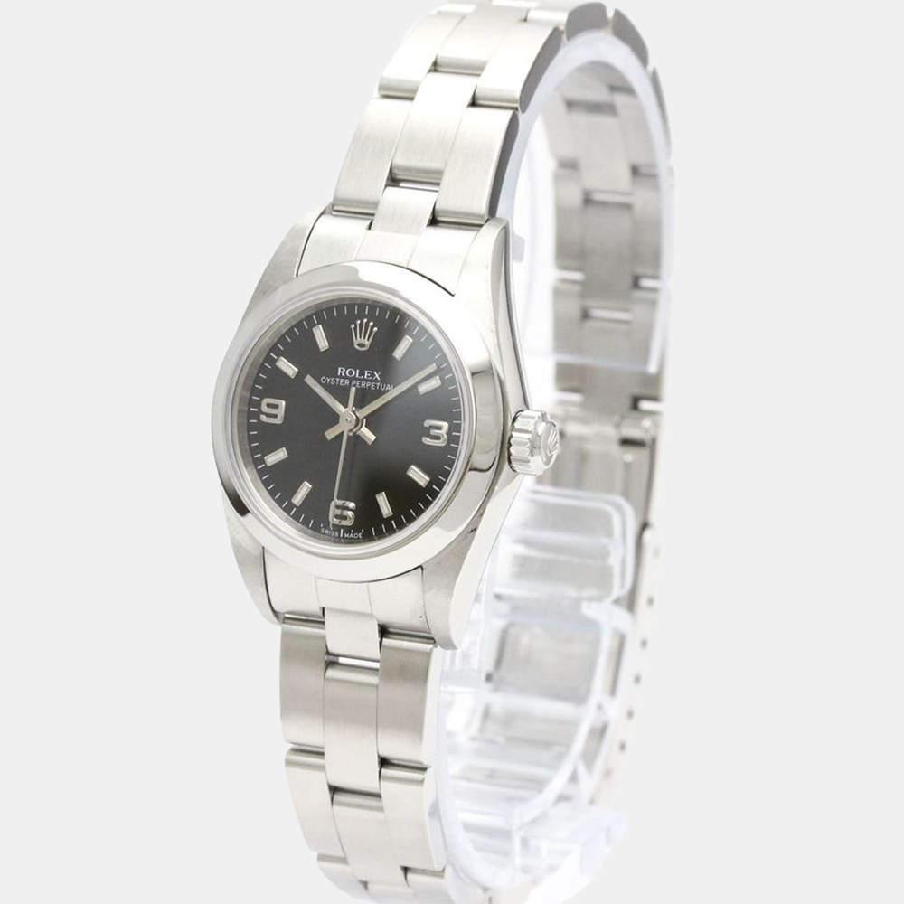 Rolex Black Stainless Steel Oyster Perpetual 76080 Automatic Women's Wristwatch 24 mm商品第1张图片规格展示