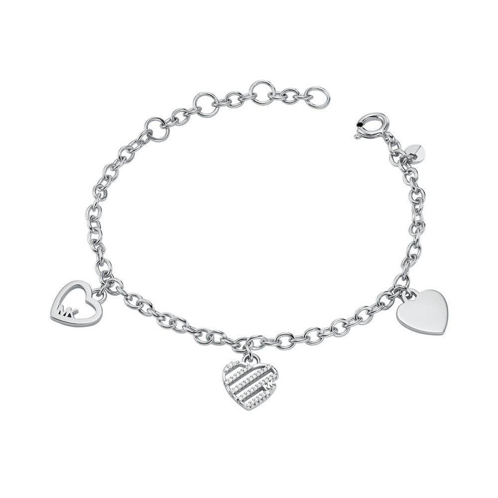 Sterling Silver Open Heart Charm Bracelet and Available in Silver, 14K Rose-Gold Plated or 14K Gold Plated商品第2张图片规格展示