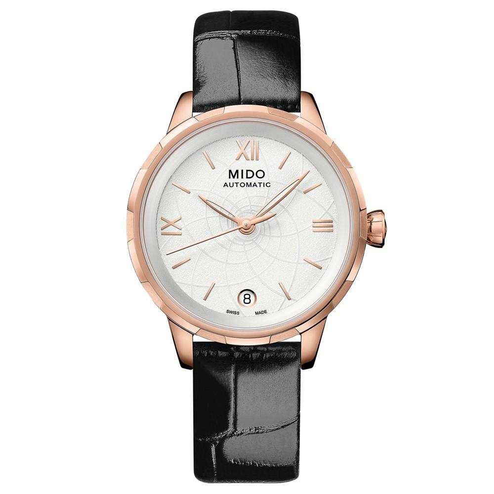 商品MIDO|Women's Swiss Automatic Rainflower Black Leather Strap Watch 34mm,价格¥8099,第1张图片