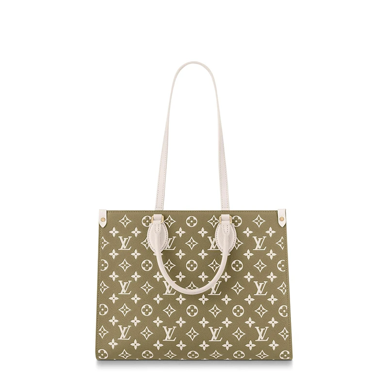 预售10天 Louis Vuitton/路易威登 22春夏新款ONTHEGO系列 女士中号卡其绿/米色老花压印牛皮革饰可拆卸吊饰单肩斜挎手提托特包M46060 商品