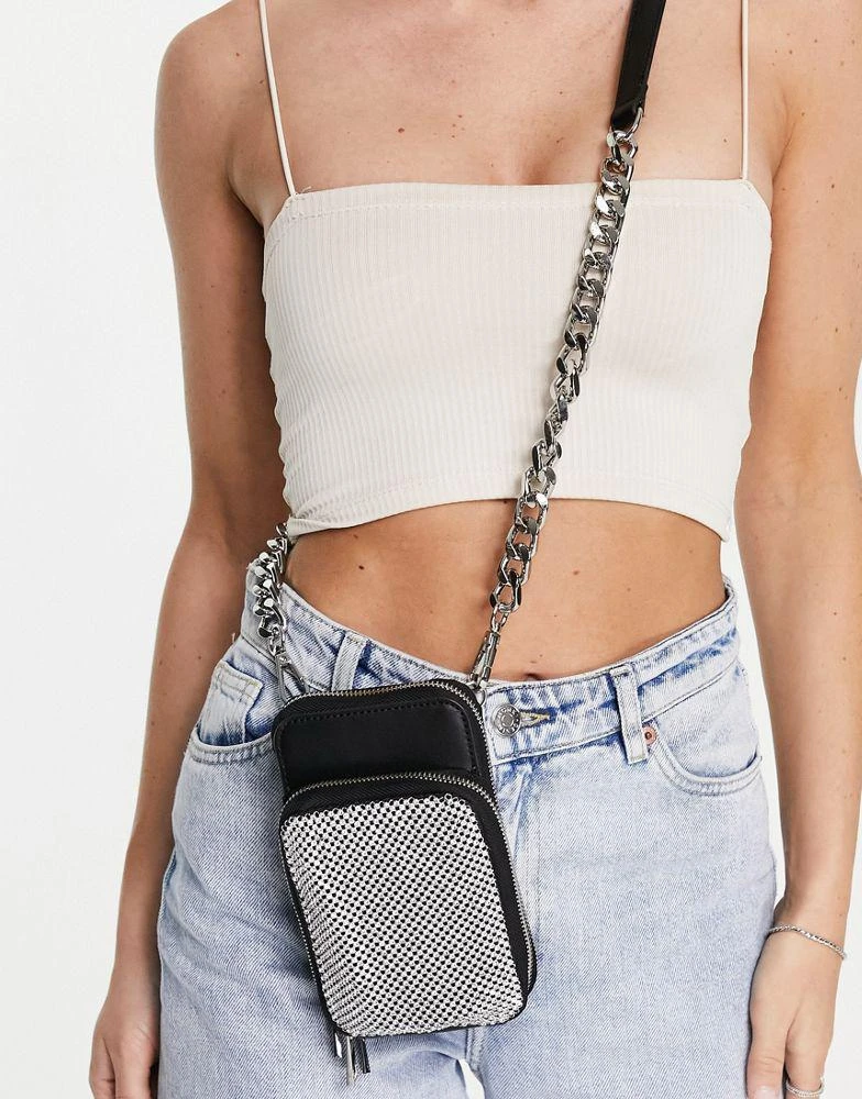 商品Topshop|Topshop Cara diamante pouch bag in silver,价格¥225,第4张图片详细描述