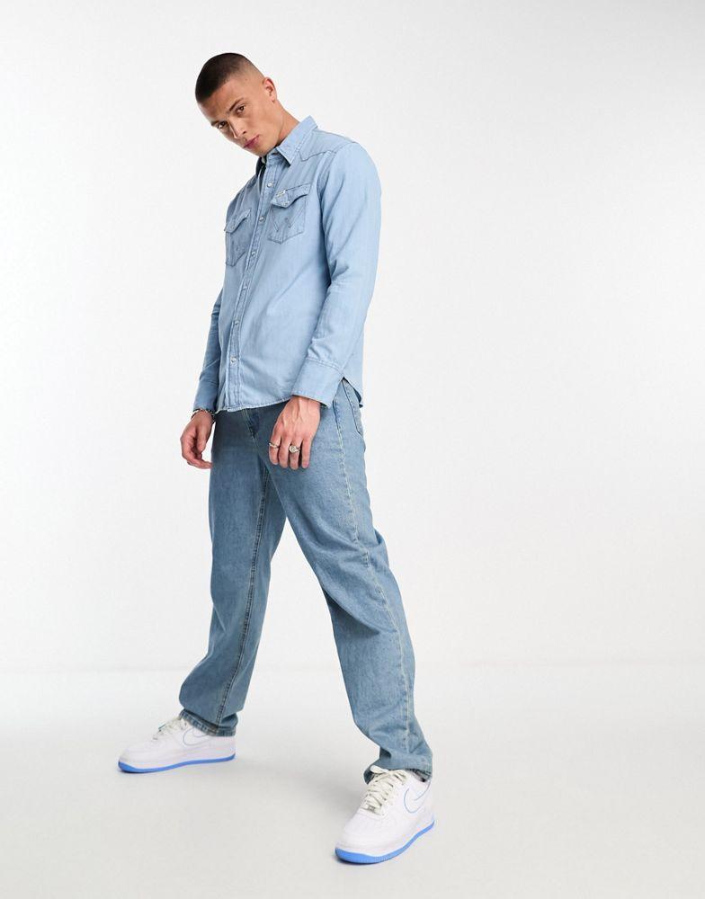 Wrangler western long sleeve shirt in light blue商品第3张图片规格展示