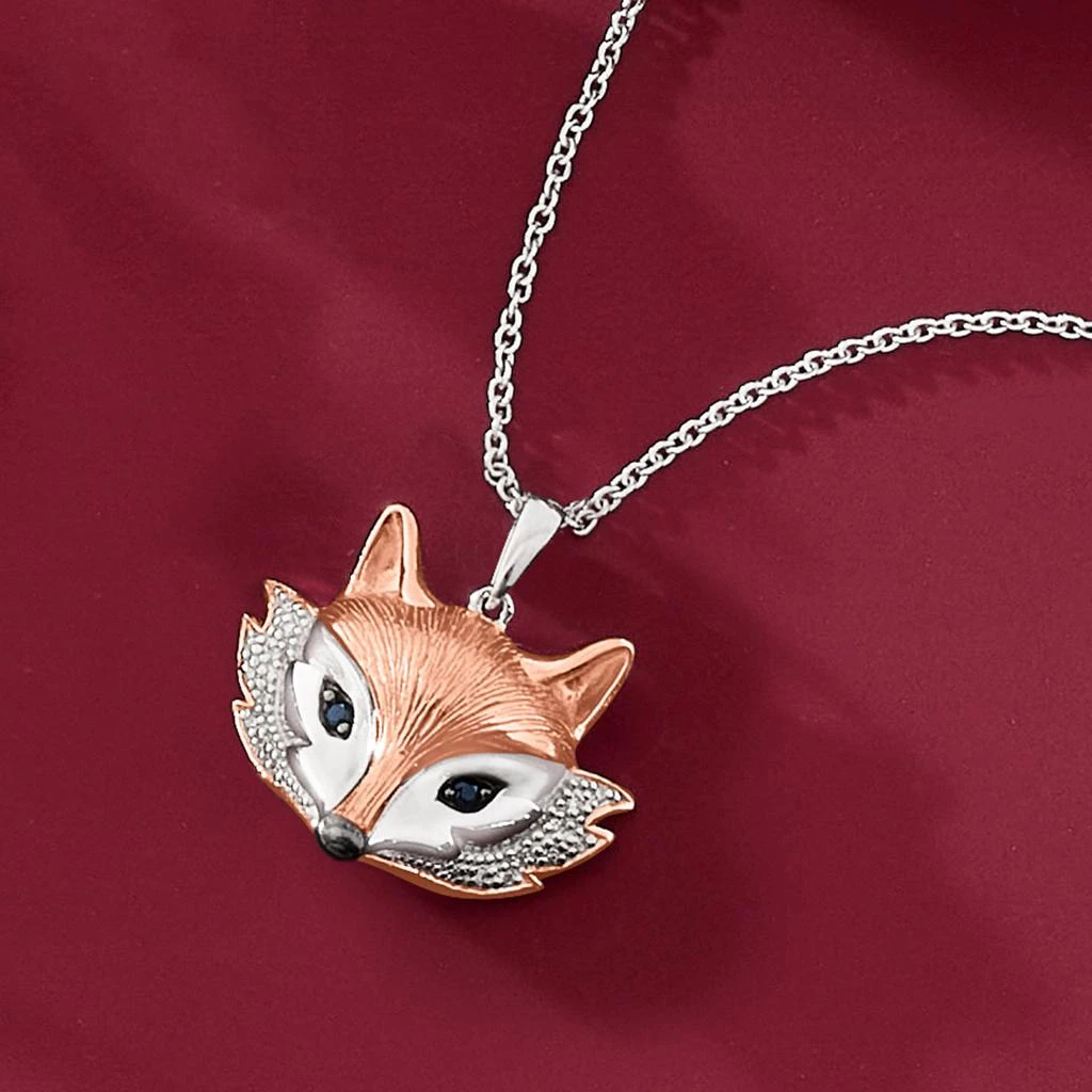 商品Ross-Simons|Two-Tone Sterling Silver Fox Pendant Necklace With Diamond and Sapphire Accents,价格¥1374,第4张图片详细描述