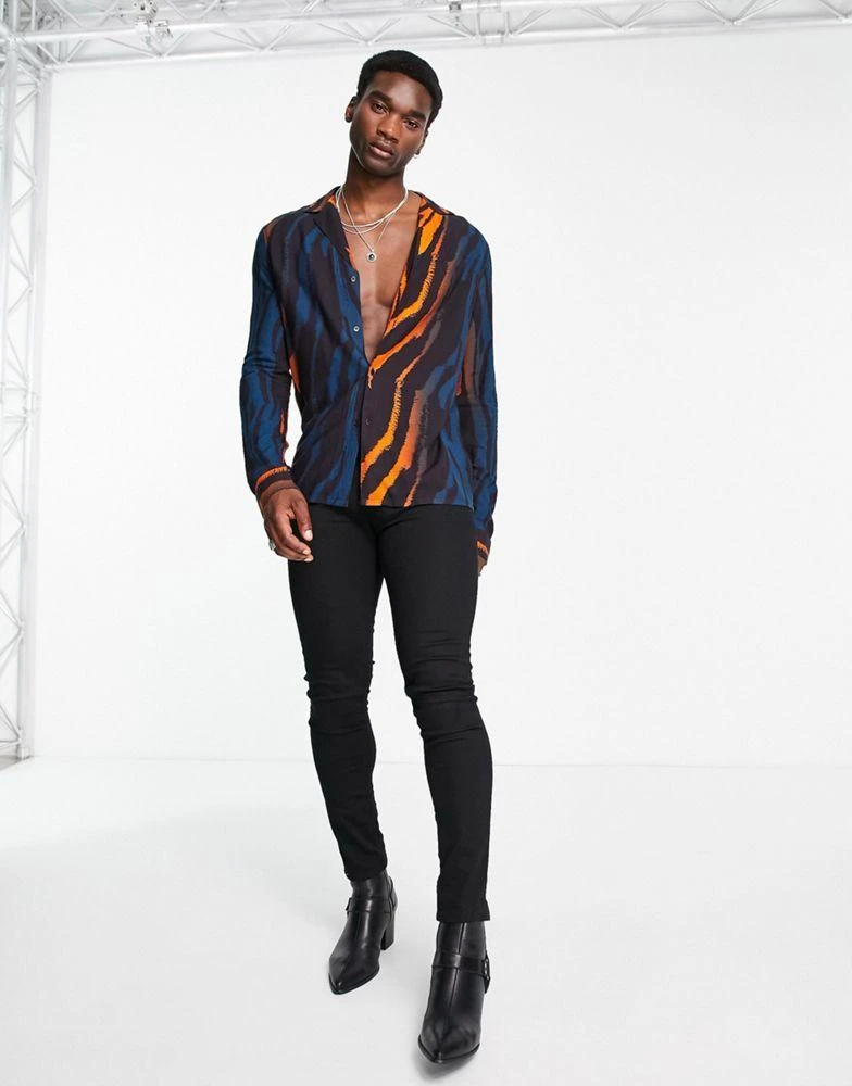 商品ASOS|ASOS DESIGN deep revere shirt in multi colour zebra print,价格¥268,第2张图片详细描述