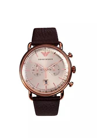 Emporio Armani Men's Aviator AR11106 Rose-Gold Leather Japanese Quartz Dress Watch商品第1张图片规格展示