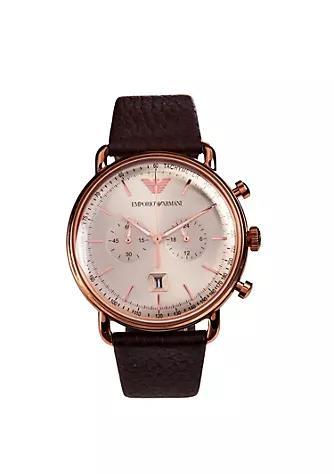 商品Emporio Armani|Emporio Armani Men's Aviator AR11106 Rose-Gold Leather Japanese Quartz Dress Watch,价格¥1078,第1张图片