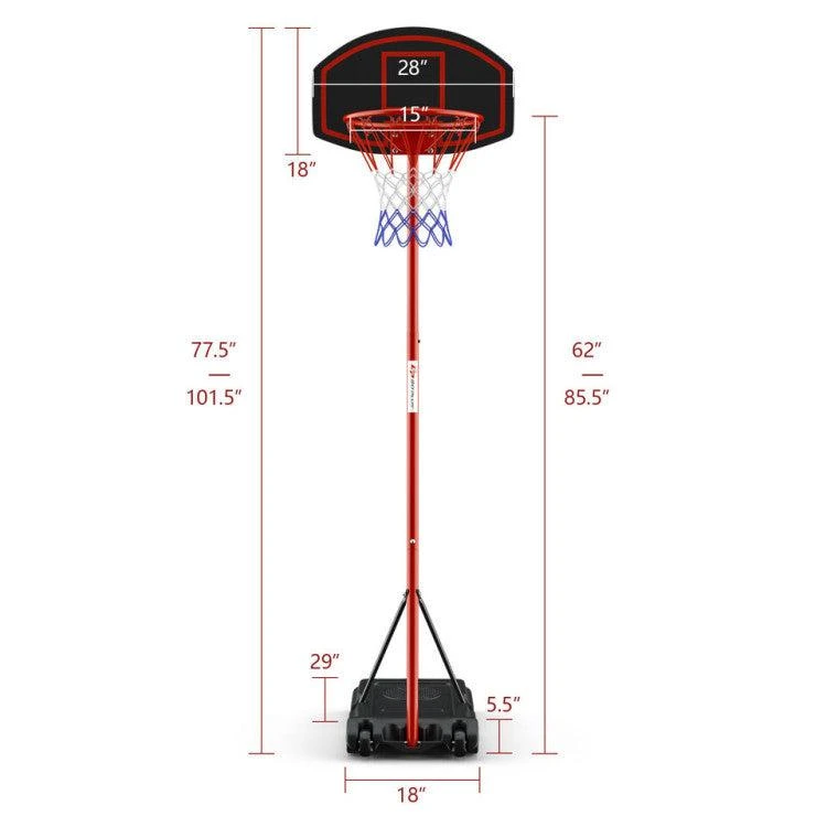 商品Hivvago|Adjustable Basketball Hoop System Stand Portable with 2 Wheels Fillable Base-Black & Red,价格¥904,第4张图片详细描述