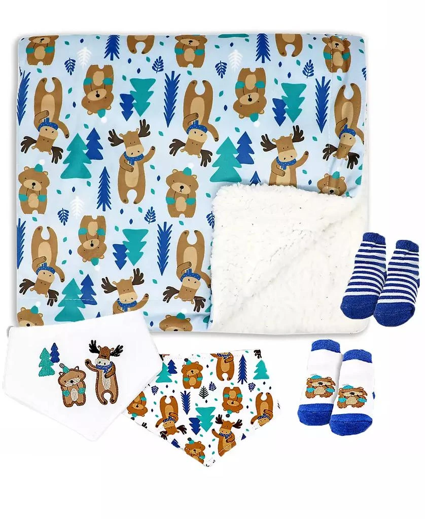 商品Baby Mode|Baby Boys Minky Blanket, Bibs and Socks, 5 Piece Set,价格¥226,第1张图片