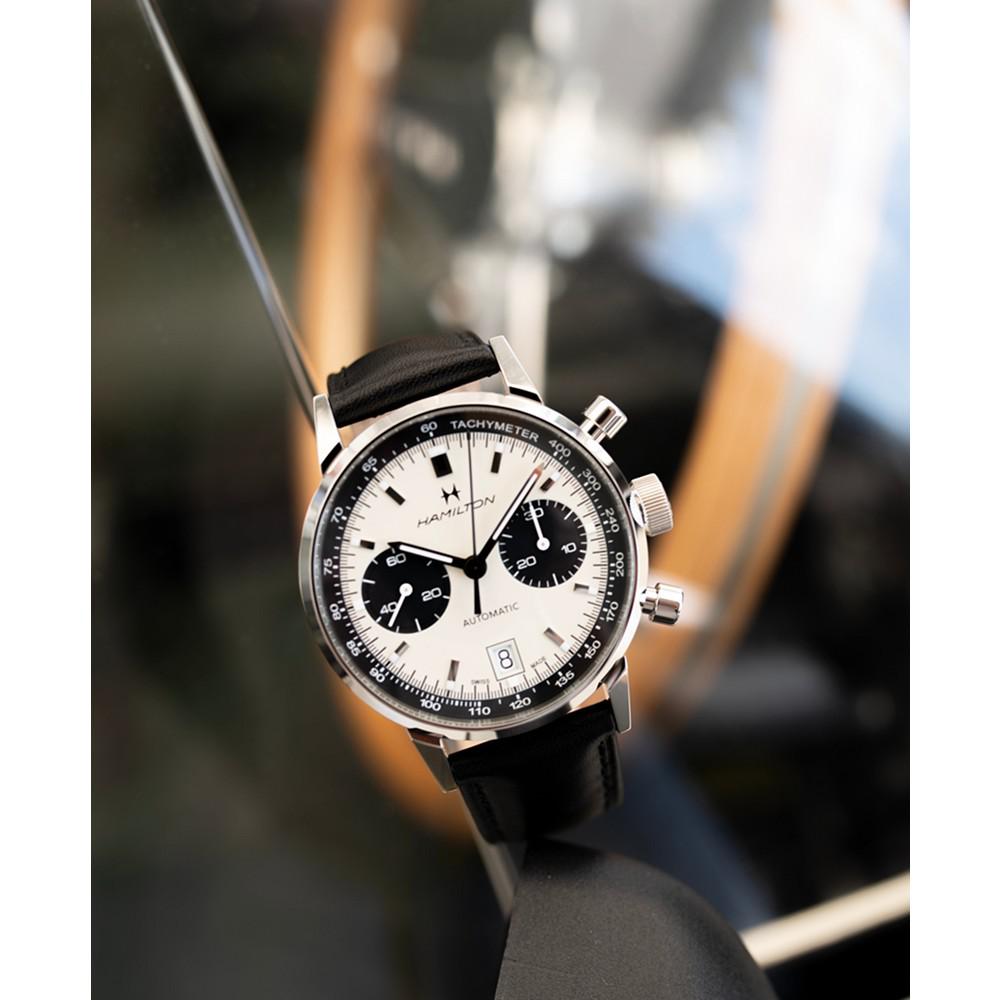 Men's Swiss Automatic Chronograph Intra-Matic Black Leather Strap Watch 40mm商品第7张图片规格展示