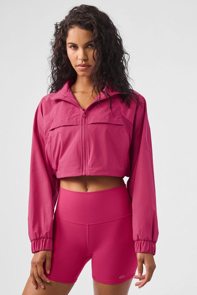 （48)alo ピンク ヨガウェア ジャケット Alo Cropped Playmaker Jacket - Pink Summer Crush - Jackets - Free