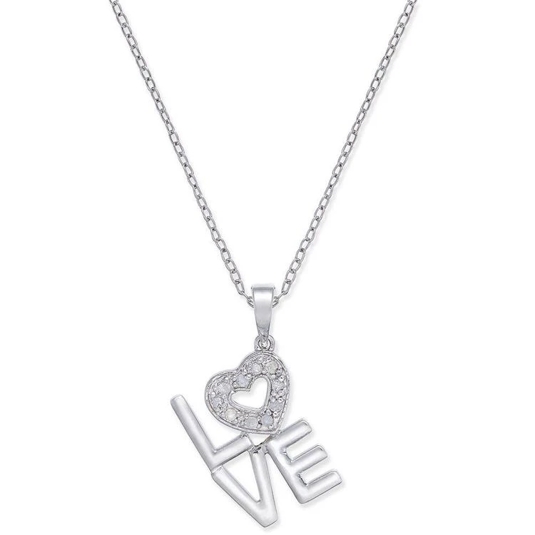 商品Macy's|Diamond Love Pendant Necklace (1/10 ct. t.w.) in Sterling Silver,价格¥163,第1张图片