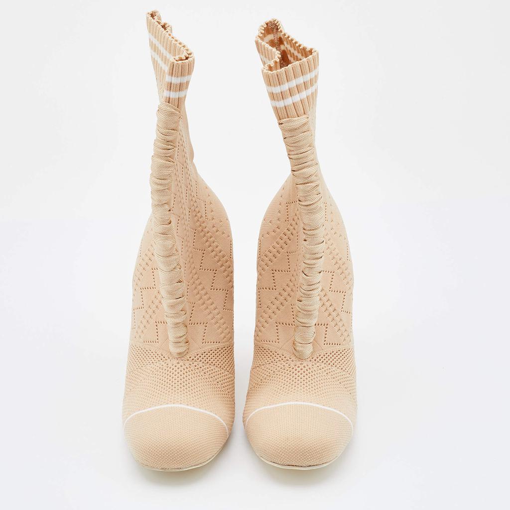 Fendi Beige Knit Fabric Rockoko Runway Openwork Ankle Boots Size 38商品第3张图片规格展示