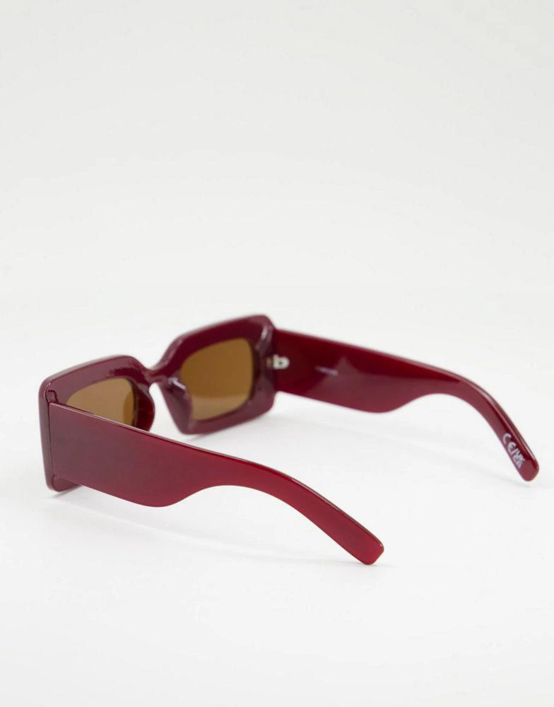 商品ASOS|ASOS DESIGN frame chunky mid square sunglasses with wide temple in burgundy  - BURGUNDY,价格¥62,第3张图片详细描述