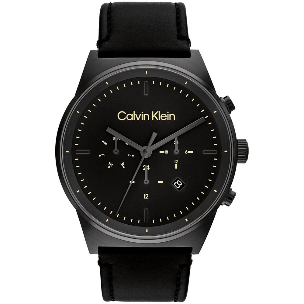 商品Calvin Klein|Men's Black-Tone Leather Strap Watch 44mm,价格¥1281,第1张图片