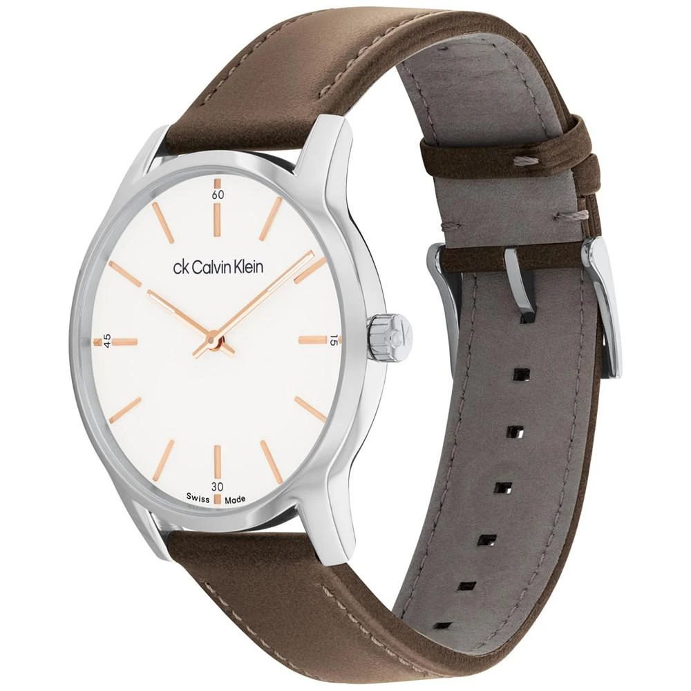 商品Calvin Klein|Men's Swiss Dressed Brown Leather Strap Watch 40mm,价格¥1352,第2张图片详细描述