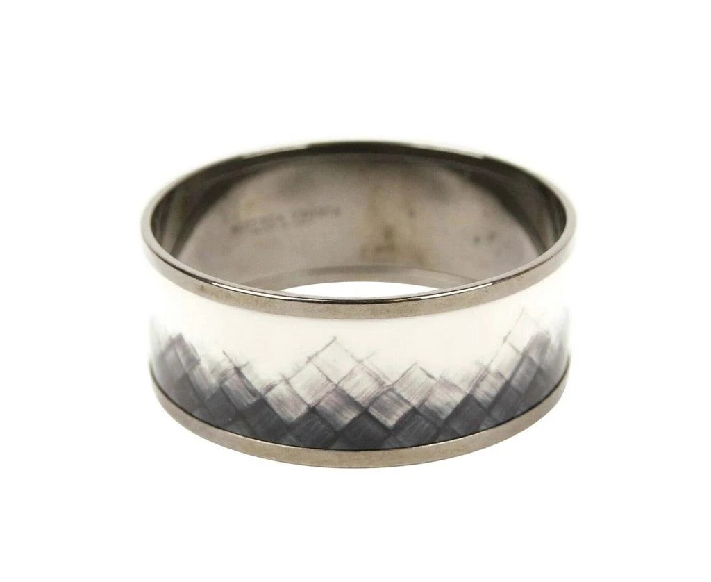 商品Bottega Veneta|Bottega Veneta White / Black Enamel Metal Woven Silver Bracelet 452832 1813 (Small),价格¥2108,第1张图片