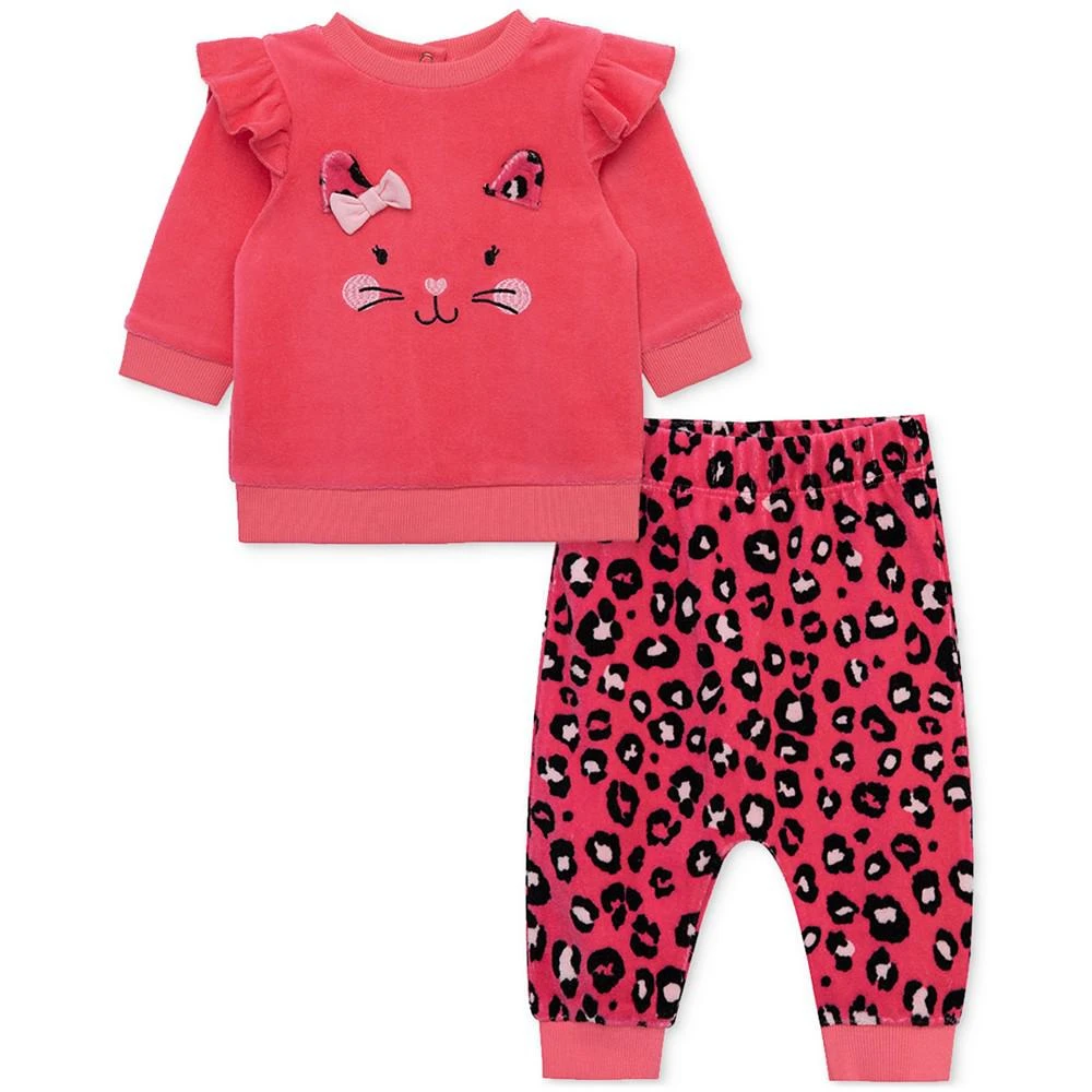 商品Little Me|Baby Girls Leopard Kitty 2-Pc. Velour Top & Pants Set,价格¥144,第1张图片