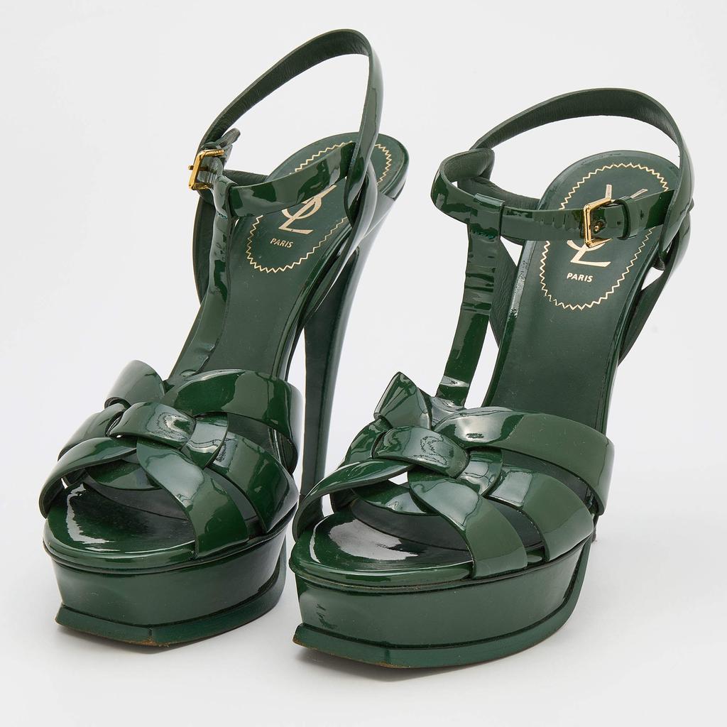 Yves Saint Laurent Green Patent Leather Tribute Platform Sandals Size 40商品第2张图片规格展示