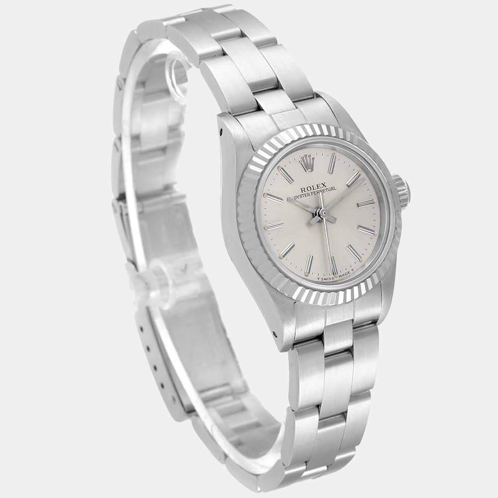 Rolex Silver 18k White Gold And Stainless Steel Oyster Perpetual 67194 Women's Wristwatch 24 mm商品第7张图片规格展示