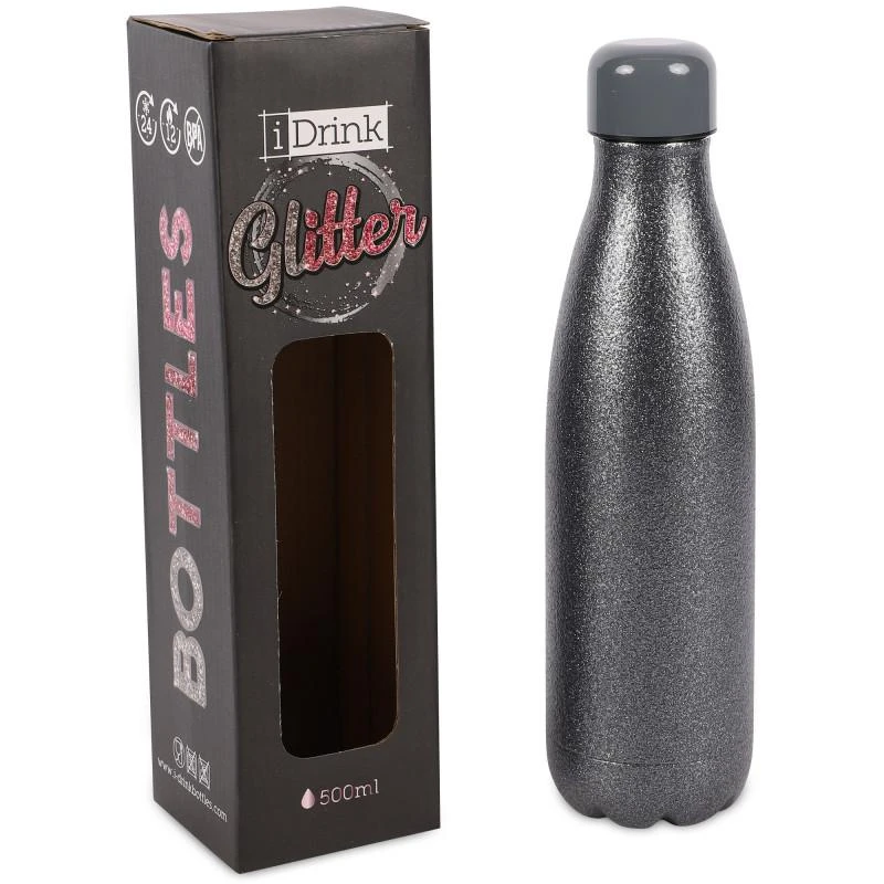 商品iDrink|Glitter water bottle in glittery black 500ml,价格¥308,第1张图片