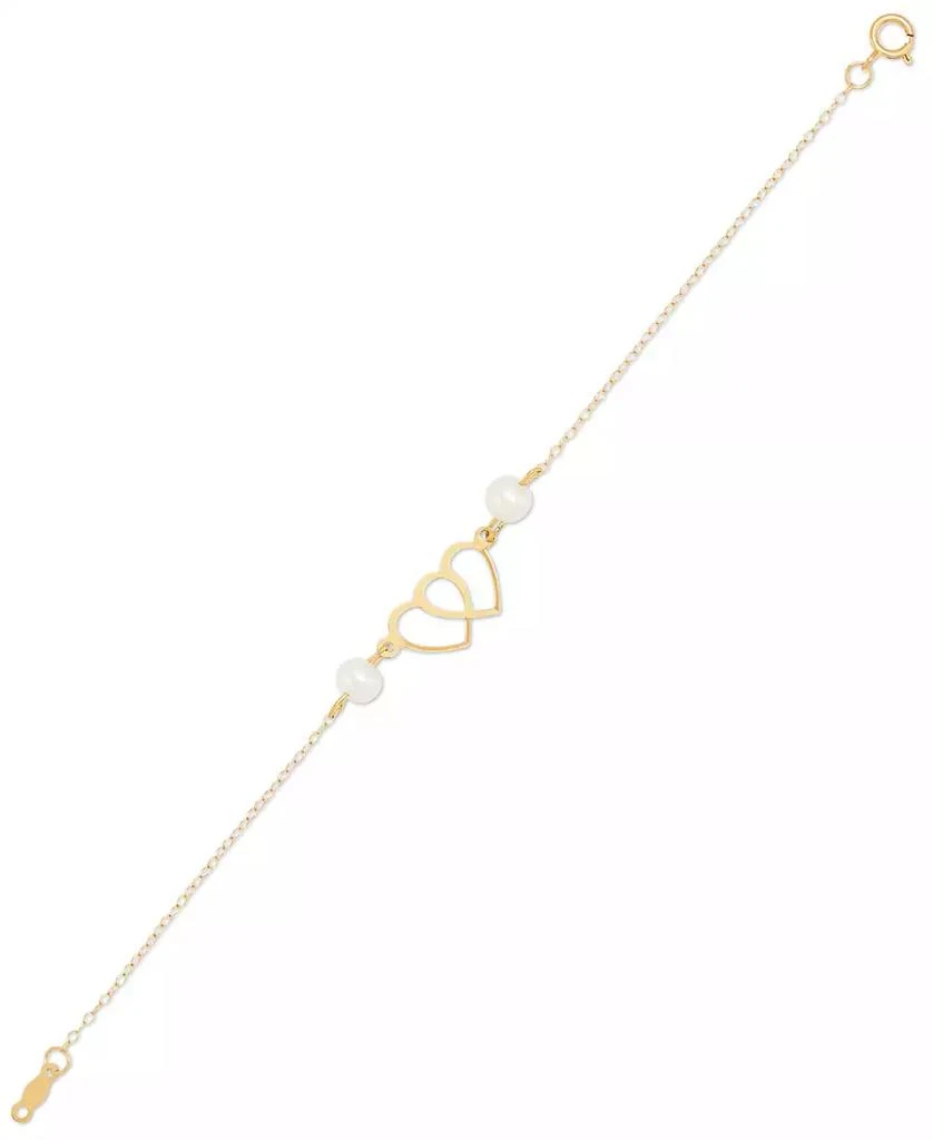 商品Macy's|Cultured Freshwater Pearl (4-1/2mm) Double Heart Link Bracelet in 14k Gold,价格¥804,第2张图片详细描述