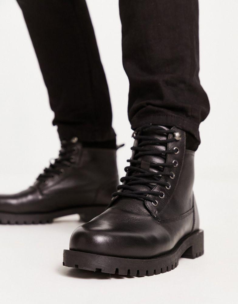 ASOS DESIGN lace up boot in black leather with suede padded collar商品第4张图片规格展示