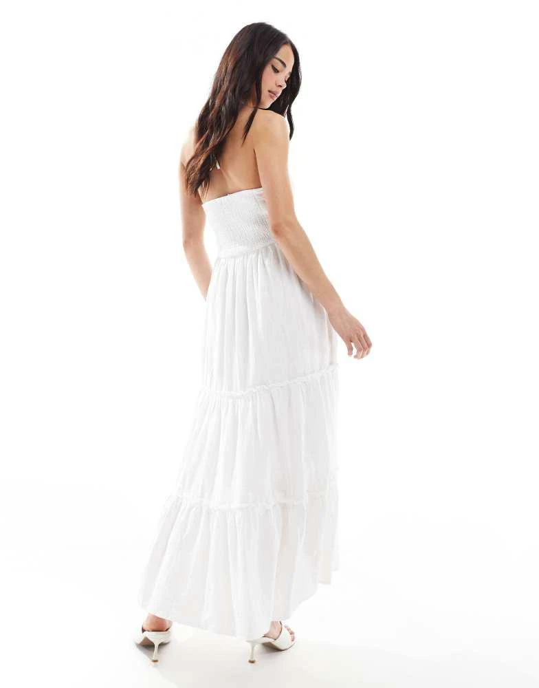 商品Bershka|Bershka linen halterneck tiered maxi dress in ecru,价格¥290,第3张图片详细描述