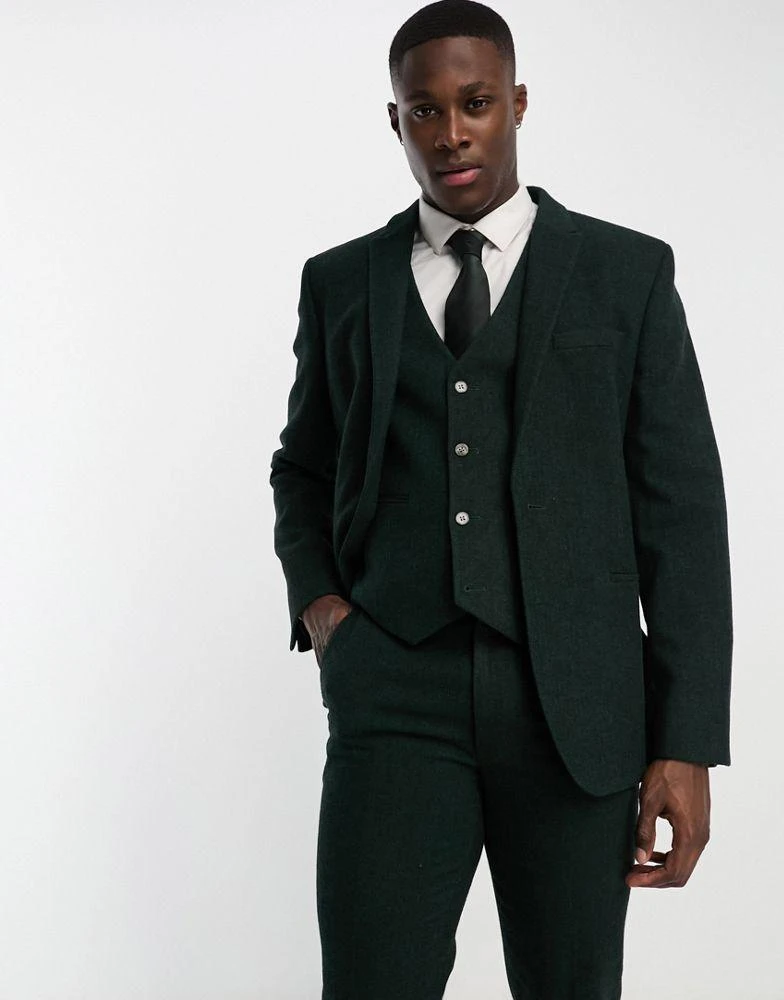 商品ASOS|ASOS DESIGN slim wool mix suit jacket in herringbone in green,价格¥582,第1张图片