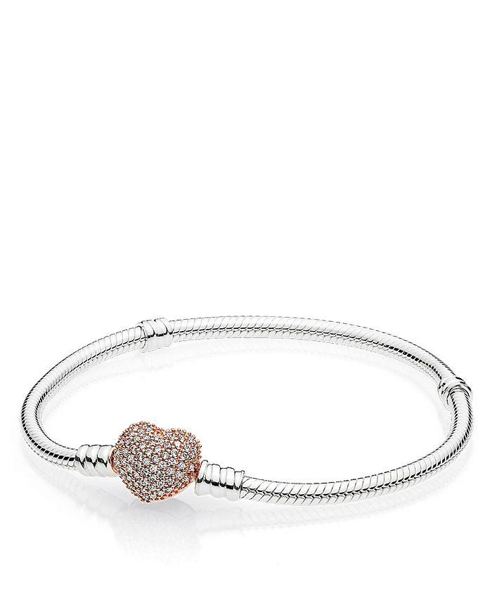 商品PANDORA|Sterling Silver & Cubic Zirconia Pavé Heart Bracelet,价格¥854,第1张图片