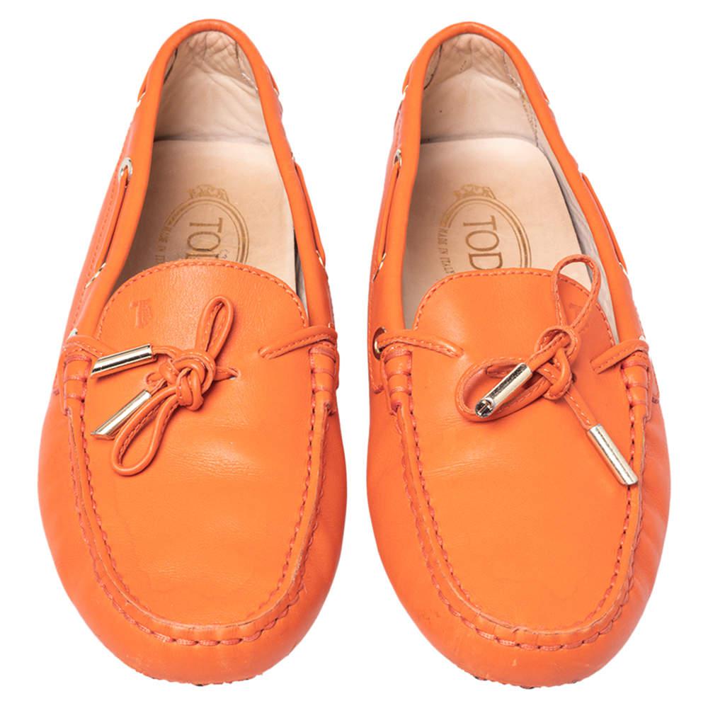 Tod's Orange Leather Bow Slip On Loafers Size 39商品第3张图片规格展示