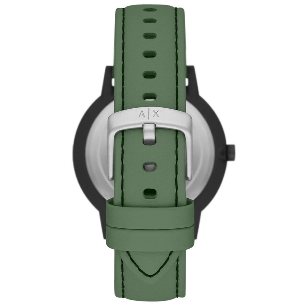 Men's Dark Green Leather Strap Watch 42mm商品第3张图片规格展示