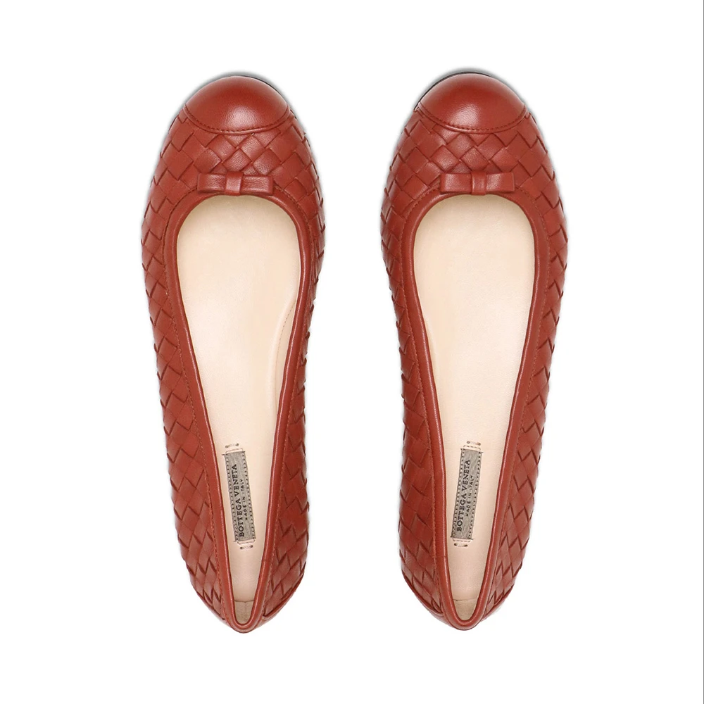 BOTTEGA VENETA 女士红棕色羊皮编织平底船鞋 297868-V0013-6329 商品