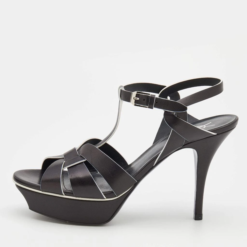 商品[二手商品] Yves Saint Laurent|Saint Laurent Black/White Leather Tribute Platform Sandals Size 39,价格¥1809,第1张图片